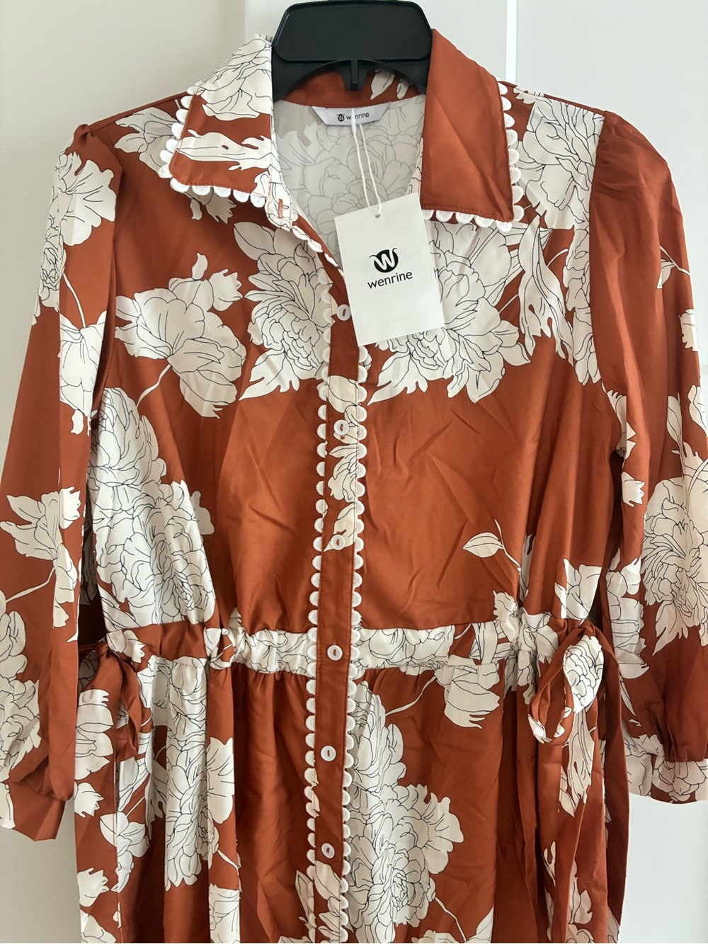 NWT NBW Wenrine Rust Floral Button-Front Shirt Dress - Picture 2 of 5